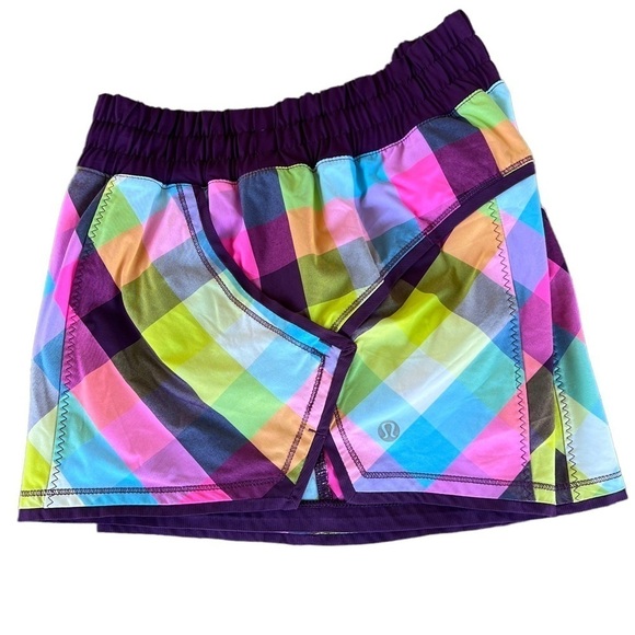 Lululemon Shake & Break Running Gym Shorts Sea Check Multi / Plum W7886S Lined - Picture 6 of 9